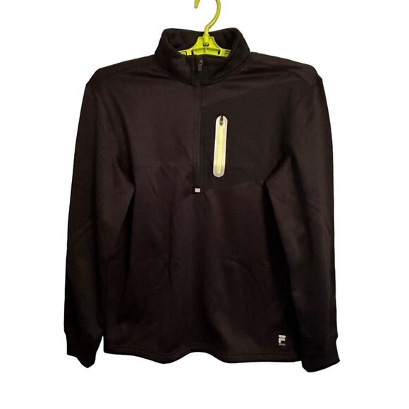 Mens FILA 1/4 Zip Black Lime Green & Reflective Accents Long Sleeve Blend SZ M - Picture 1 of 11